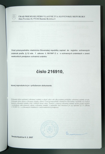 certifikát ÚPV SR 2. strana